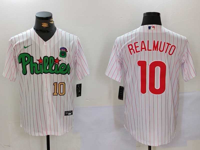 Mens Philadelphia Phillies #10 J.T. Realmuto White Green Cool Base Stitched Jerseys